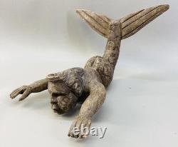 Rare Hand-Carved Wooden Merman/Triton 19th Century Antique Nautical Folk Art