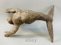 Rare Hand-Carved Wooden Merman/Triton 19th Century Antique Nautical Folk Art