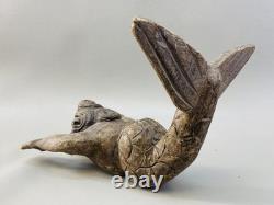 Rare Hand-Carved Wooden Merman/Triton 19th Century Antique Nautical Folk Art