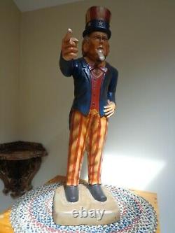 Rare Large Vintage Americana Primitive Folk Art Wood Carved Uncle Sam Statue