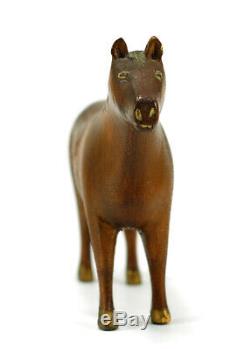 Rare Mid 1800s Primitive / Folk Art Carved Wood Horse Children's Toy Americana