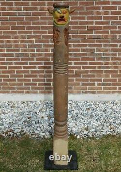 Rare Mid-20th C Vint American Folk Art 55 4-sided Face, Tiki Carved Porch Post