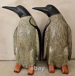 Rare Pair of Charles Hart Style Emperor Penguin Carved Wood Vintage Folk Art