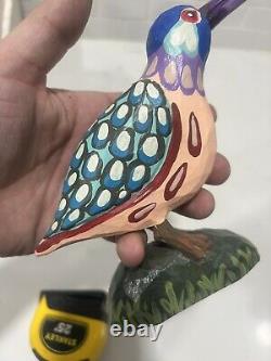 Rare Polychrome Jonathan Bastian Folk Art Painted Carved Bird 6 x 8