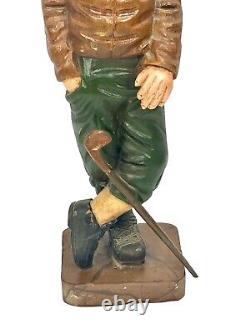 Rare Primitive Folk Art Golfer Statue 21 Carved Wood Vintage Possibly Antique