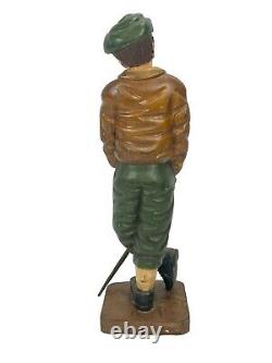 Rare Primitive Folk Art Golfer Statue 21 Carved Wood Vintage Possibly Antique