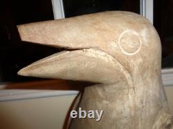 Rare Primitive Folk Art Sculpture Heavy Decor Handcarved Penguin Statue Bust