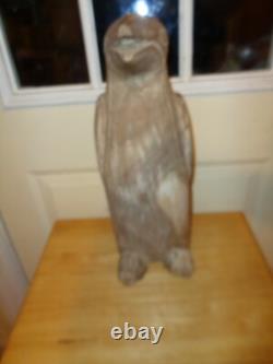 Rare Primitive Folk Art Sculpture Heavy Decor Handcarved Penguin Statue Bust