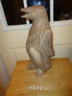 Rare Primitive Folk Art Sculpture Heavy Decor Handcarved Penguin Statue Bust