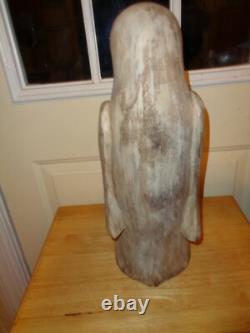 Rare Primitive Folk Art Sculpture Heavy Decor Handcarved Penguin Statue Bust