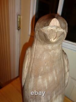 Rare Primitive Folk Art Sculpture Heavy Decor Handcarved Penguin Statue Bust