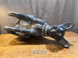 Rare September Woods Don Freedman Dog/Cat Hand Carved/Painted Folk Art Sculpture