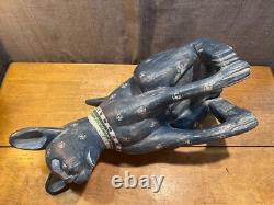 Rare September Woods Don Freedman Dog/Cat Hand Carved/Painted Folk Art Sculpture