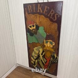 Rare Vintage Hand-Carved Bikers Wood Wall Art -1 of-a-Kind Folk Piece 3ft