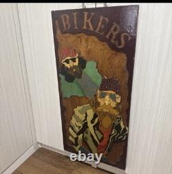 Rare Vintage Hand-Carved Bikers Wood Wall Art -1 of-a-Kind Folk Piece 3ft