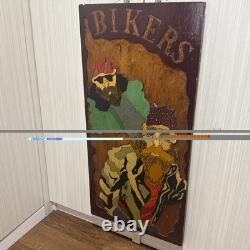 Rare Vintage Hand-Carved Bikers Wood Wall Art -1 of-a-Kind Folk Piece 3ft