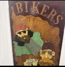 Rare Vintage Hand-Carved Bikers Wood Wall Art -1 of-a-Kind Folk Piece 3ft
