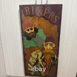 Rare Vintage Hand-Carved Bikers Wood Wall Art -1 of-a-Kind Folk Piece 3ft