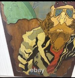 Rare Vintage Hand-Carved Bikers Wood Wall Art -1 of-a-Kind Folk Piece 3ft