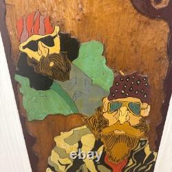 Rare Vintage Hand-Carved Bikers Wood Wall Art -1 of-a-Kind Folk Piece 3ft