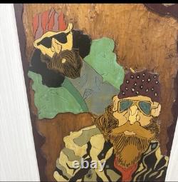 Rare Vintage Hand-Carved Bikers Wood Wall Art -1 of-a-Kind Folk Piece 3ft