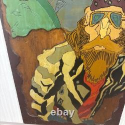 Rare Vintage Hand-Carved Bikers Wood Wall Art -1 of-a-Kind Folk Piece 3ft
