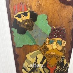 Rare Vintage Hand-Carved Bikers Wood Wall Art -1 of-a-Kind Folk Piece 3ft