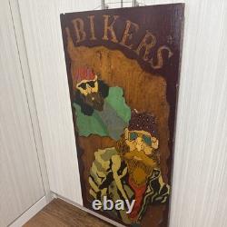 Rare Vintage Hand-Carved Bikers Wood Wall Art -1 of-a-Kind Folk Piece 3ft