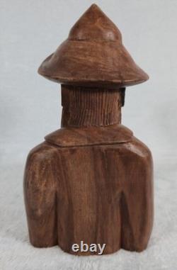 Rare! Vintage Hand Carved Wood Folk Art Bearded Man Pipe Figure Sculpture 10