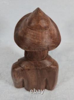 Rare! Vintage Hand Carved Wood Folk Art Bearded Man Pipe Figure Sculpture 10