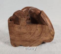 Rare! Vintage Hand Carved Wood Folk Art Bearded Man Pipe Figure Sculpture 10