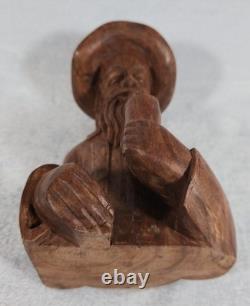 Rare! Vintage Hand Carved Wood Folk Art Bearded Man Pipe Figure Sculpture 10