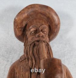 Rare! Vintage Hand Carved Wood Folk Art Bearded Man Pipe Figure Sculpture 10