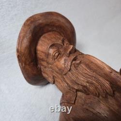 Rare! Vintage Hand Carved Wood Folk Art Bearded Man Pipe Figure Sculpture 10