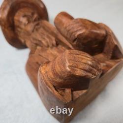 Rare! Vintage Hand Carved Wood Folk Art Bearded Man Pipe Figure Sculpture 10