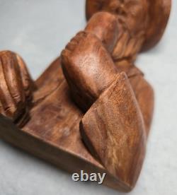 Rare! Vintage Hand Carved Wood Folk Art Bearded Man Pipe Figure Sculpture 10
