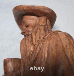 Rare! Vintage Hand Carved Wood Folk Art Bearded Man Pipe Figure Sculpture 10