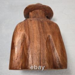 Rare! Vintage Hand Carved Wood Folk Art Bearded Man Pipe Figure Sculpture 10