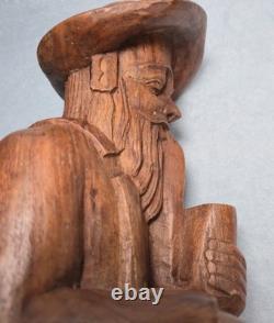 Rare! Vintage Hand Carved Wood Folk Art Bearded Man Pipe Figure Sculpture 10