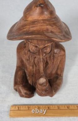 Rare! Vintage Hand Carved Wood Folk Art Bearded Man Pipe Figure Sculpture 10