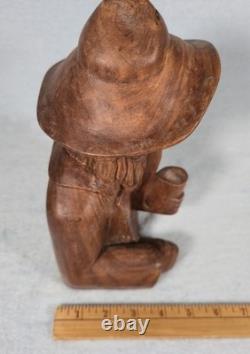Rare! Vintage Hand Carved Wood Folk Art Bearded Man Pipe Figure Sculpture 10