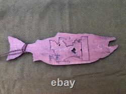 Rare Vintage Unusual Pacific Northwest Carved Redwood Salmon & Bear Folk Art