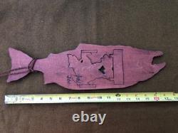Rare Vintage Unusual Pacific Northwest Carved Redwood Salmon & Bear Folk Art