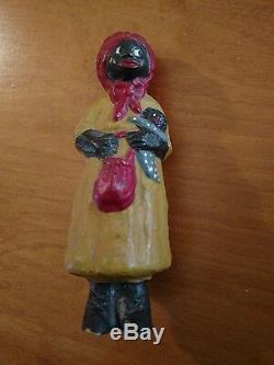 Rare Vintage antique Folk Art African American wooden carved doll with baby