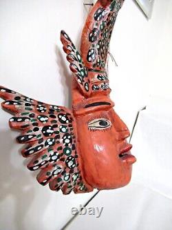 Rare Vtg Mexico 22 Carved Wood HP Wall Statue Winged Lobster Mermaid Folk Art
