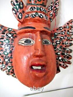 Rare Vtg Mexico 22 Carved Wood HP Wall Statue Winged Lobster Mermaid Folk Art