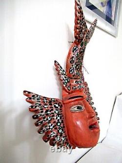 Rare Vtg Mexico 22 Carved Wood HP Wall Statue Winged Lobster Mermaid Folk Art