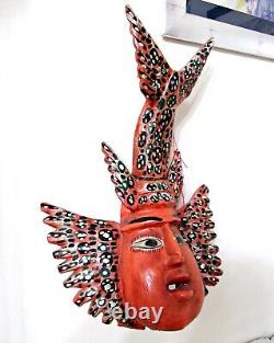 Rare Vtg Mexico 22 Carved Wood HP Wall Statue Winged Lobster Mermaid Folk Art