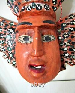 Rare Vtg Mexico 22 Carved Wood HP Wall Statue Winged Lobster Mermaid Folk Art