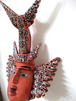 Rare Vtg Mexico 22 Carved Wood HP Wall Statue Winged Lobster Mermaid Folk Art